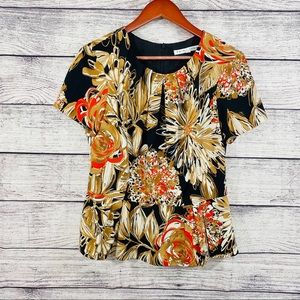 Trina Turk Short Sleeve Peplum Floral Top SZ 8